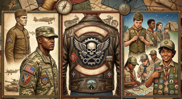 an image representing the military,biker and scout patches culture.
